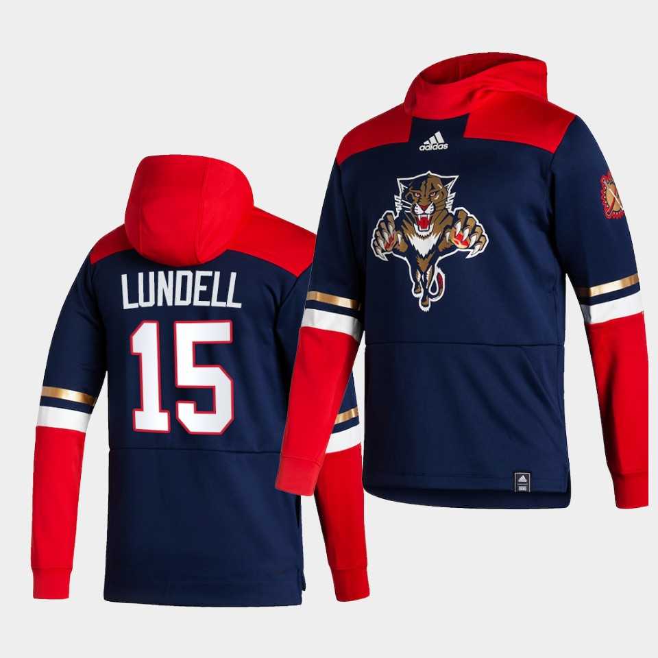Men Florida Panthers 15 Lundell Blue NHL 2021 Adidas Pullover Hoodie Jersey